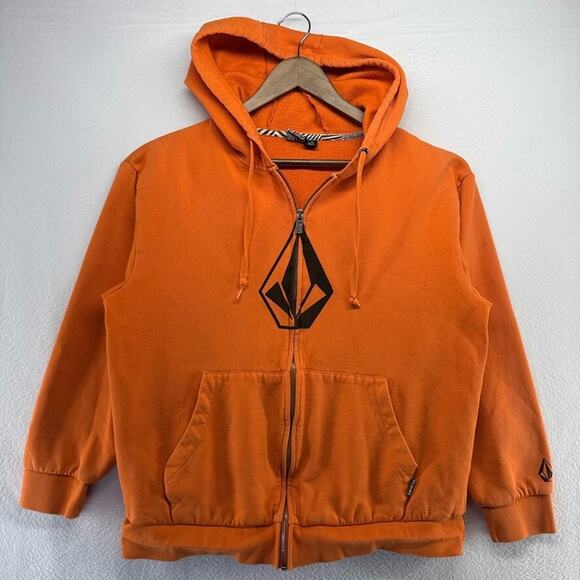 Vintage Volcom Sweatshirt Men's Large Orange Full Zip Hoodie Grunge Skater y2k - Picture 1 of 9